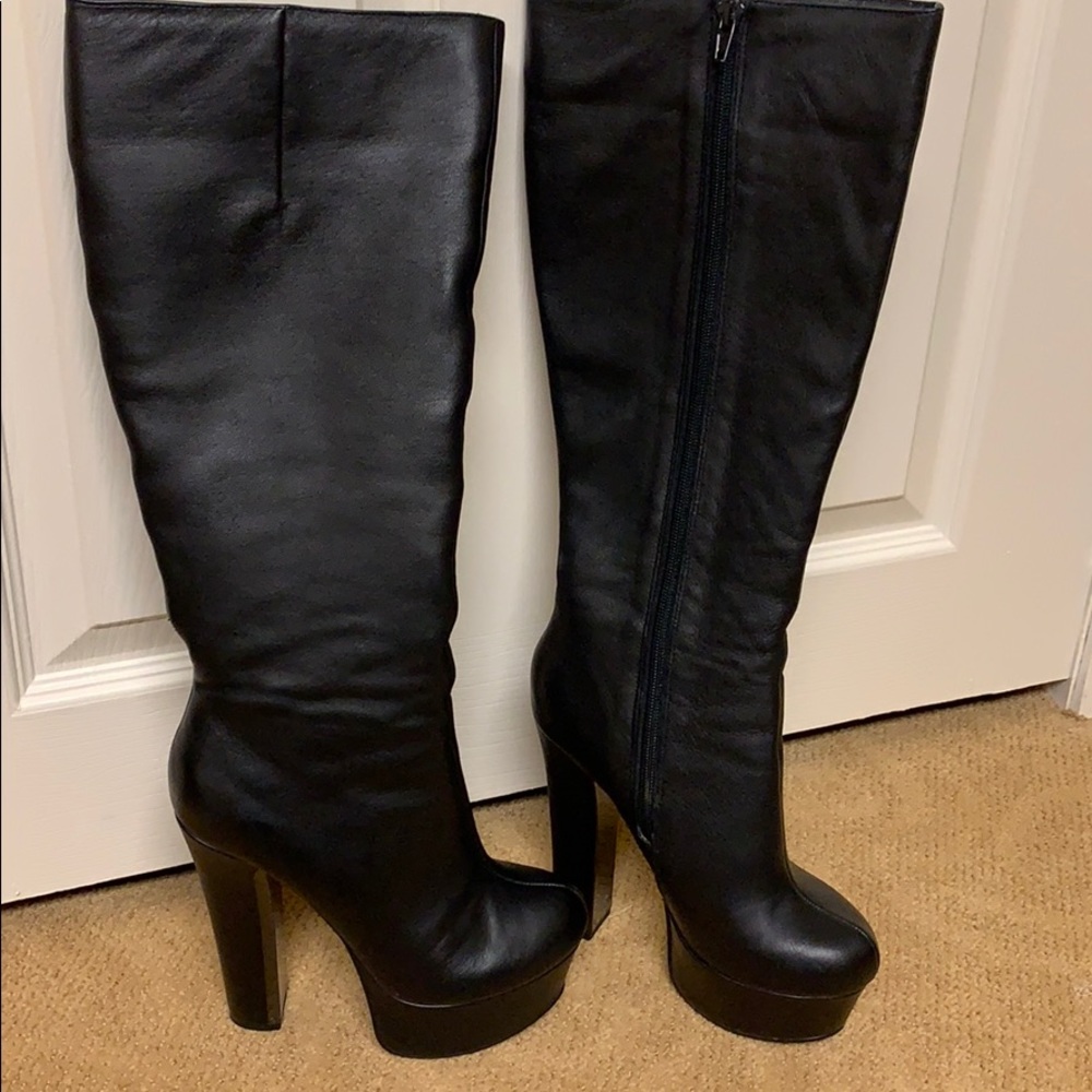 Black Leather Heeled Boots